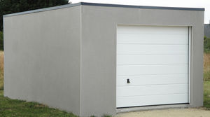 garage en béton toit terrasse couverture bac acier avec un portail sectionnel