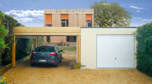 garage en béton toit terrasse couverture bac acier porte basculante carport accolé