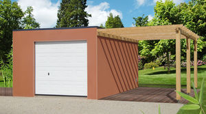 garage en béton toit terrasse couverture bac acier porte sectionnelle pergola accolée